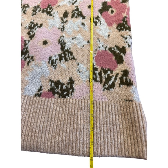 Zara Women Pink Floral Knit Crewneck Sweater Tan Green Abstract Size S - Picture 8 of 10